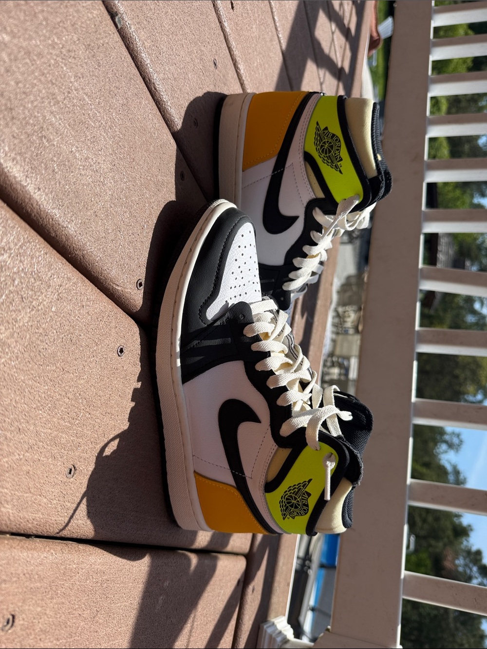 Nike Air Jordan 1 Mid White Black Yellow High-Top Sneakers